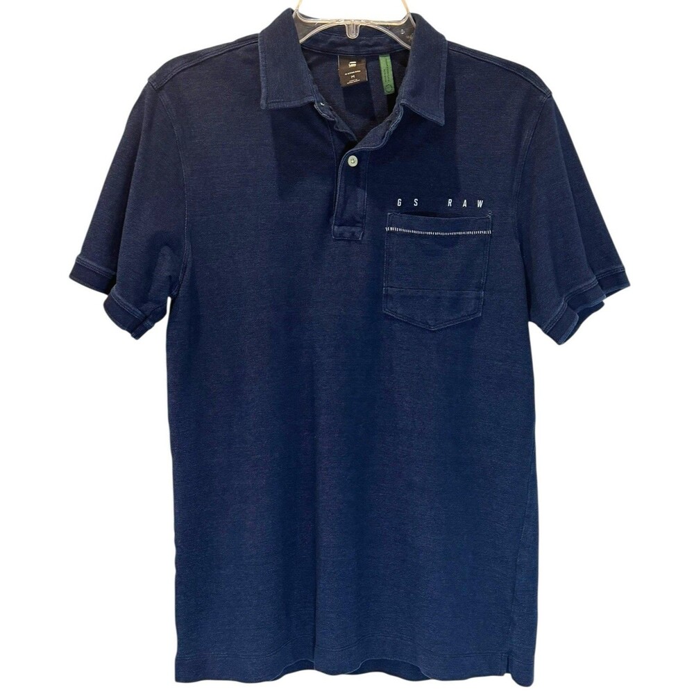 G-Star Raw Men’s Size M Indigo Polo Shirt Dark Blue Short Sleeve Front Pocket